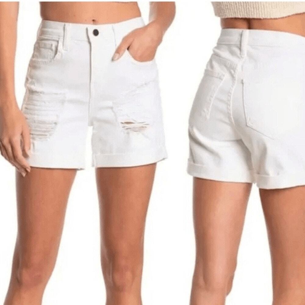 L’agence NWT Balboa Distressed Double Rolled Shorts Size 25 White Mid Rise
